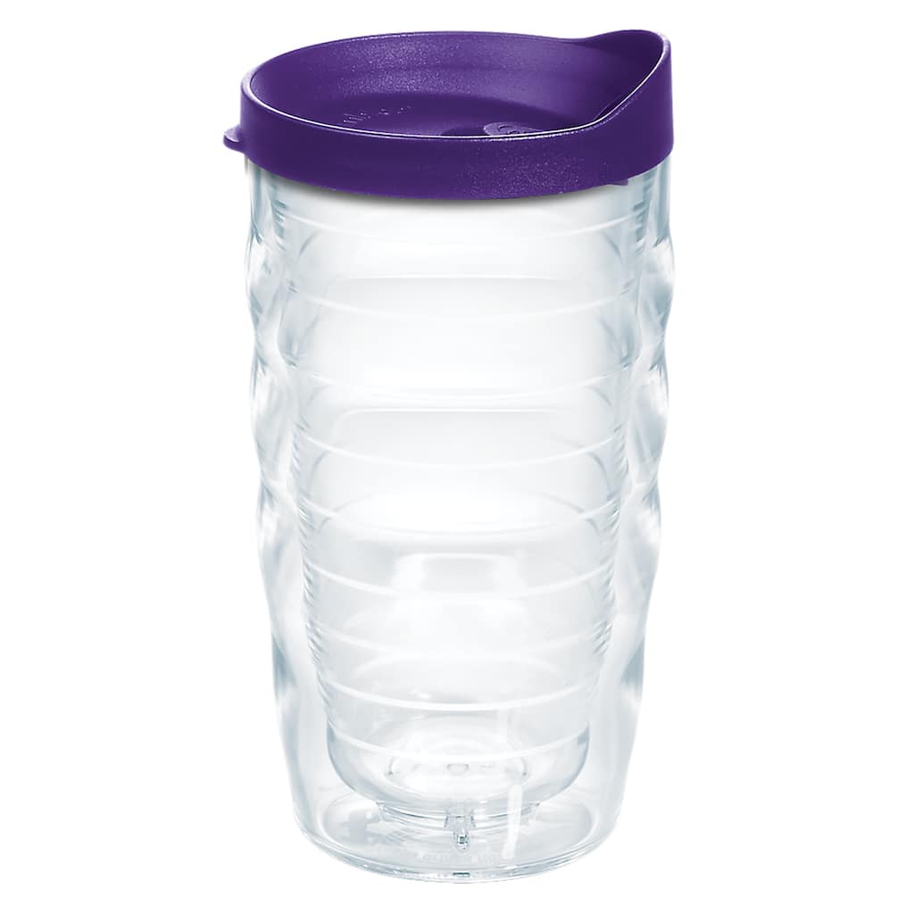 Tervis Clear & Colorful Lidded Made in USA Double Walled Insulated Travel Tumbler, Royal Purple Lid - 10oz Wavy