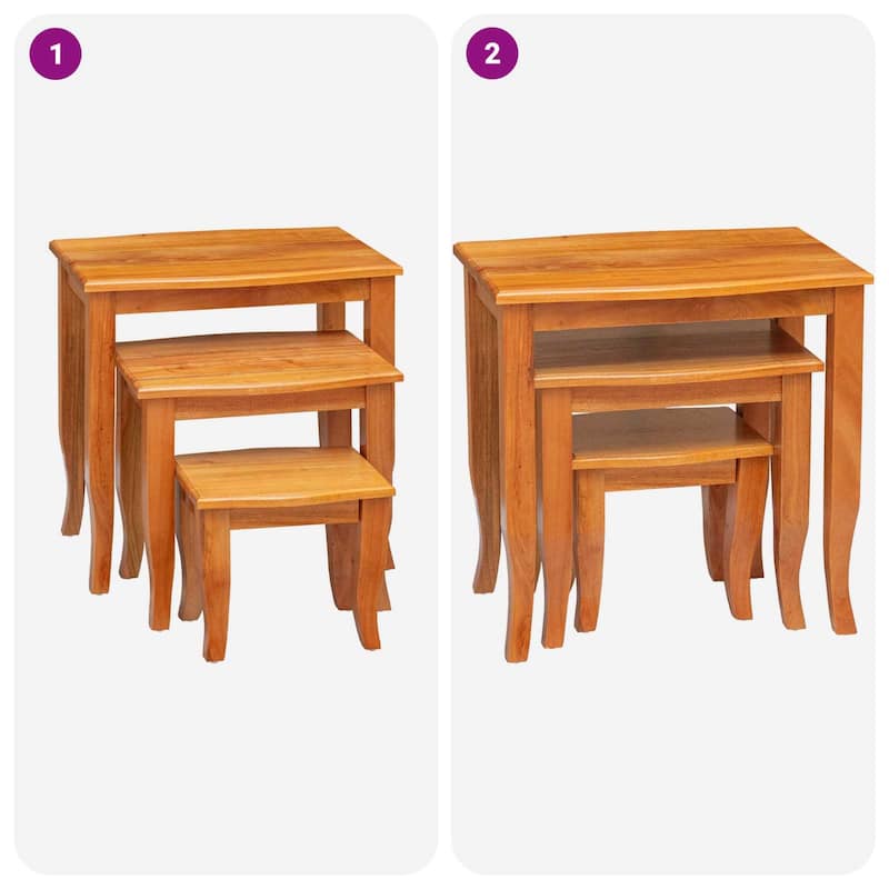 vidaXL Nesting Side Tables 3 pcs Natural Solid Mahogany Wood - 23.62 x 17.72 x 23.82 in