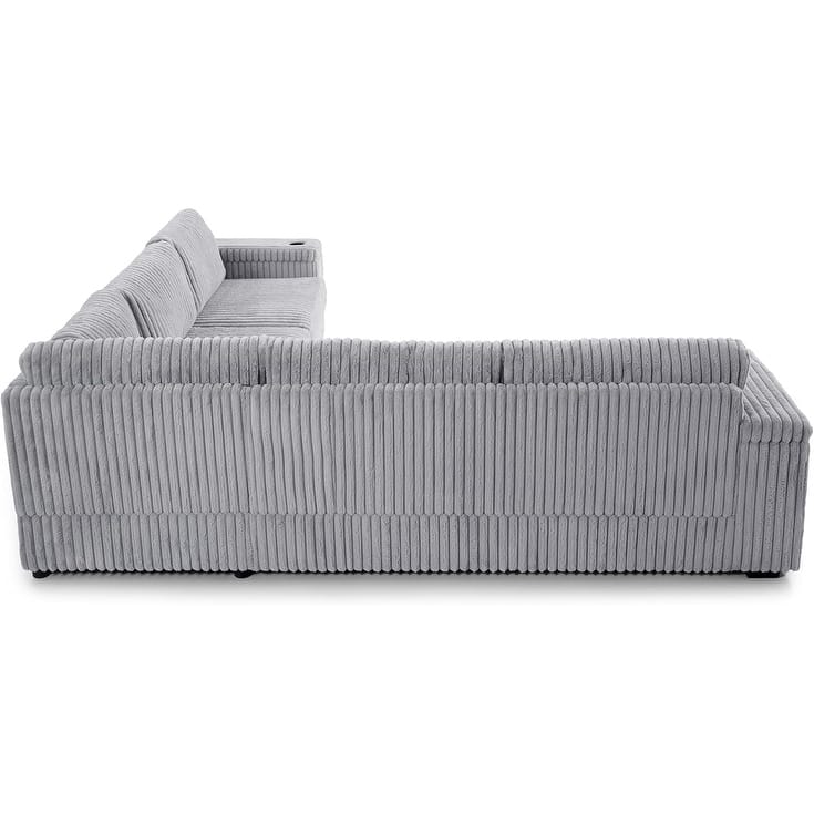 109.5" L-Shaped Sectional Sofa, Modular Corduroy Couches for Living Room, 5 Piece, Light Gray
