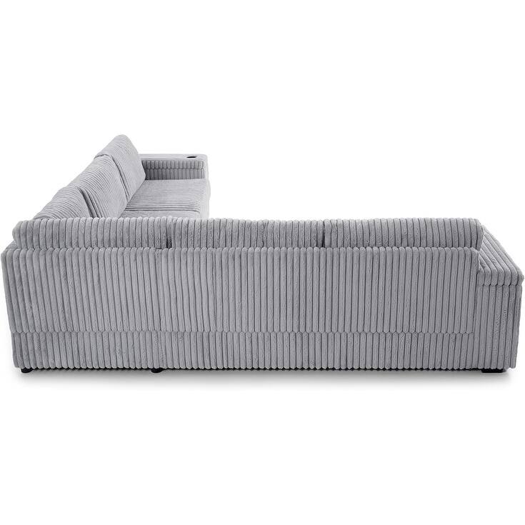 5 Piece 109.5" L-Shaped Corduroy Track Arm Modular Sectional Sofa