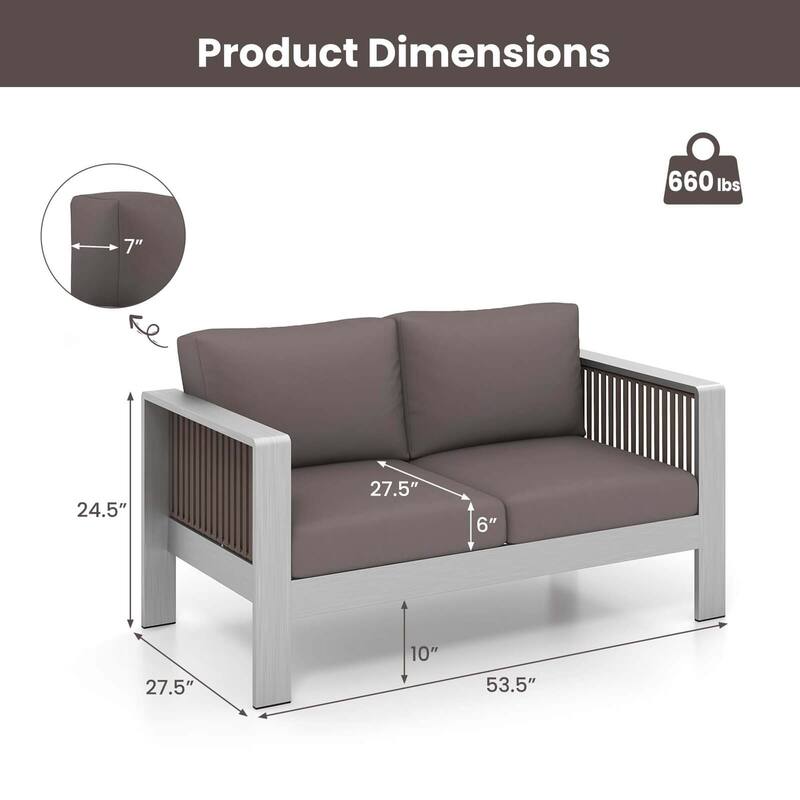 Costway Patio Aluminum Loveseat Sofa Outdoor Furniture Set with Thick - See Details