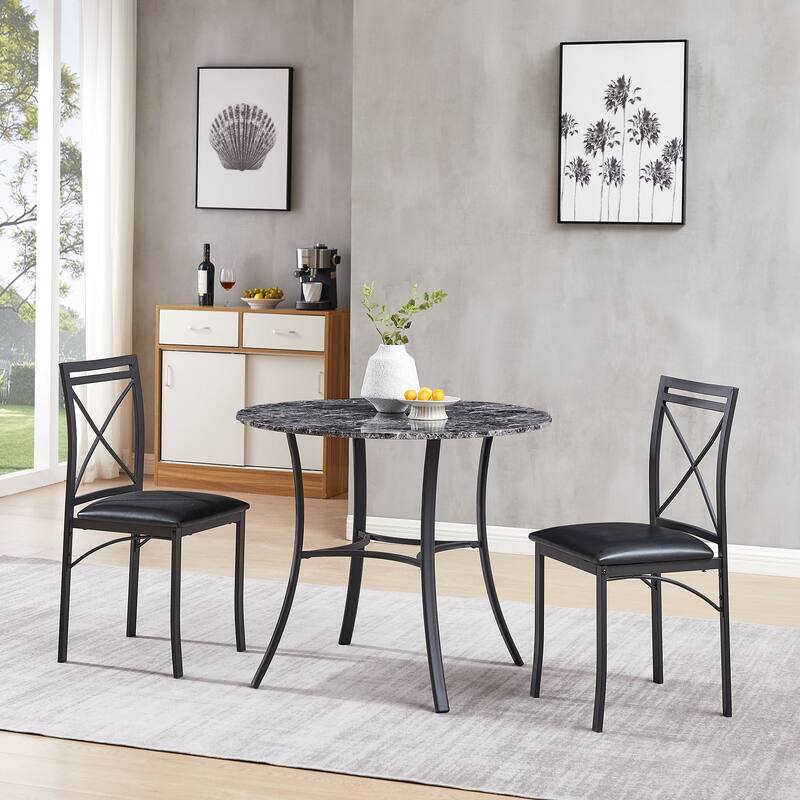 VECELO Round Dining Table, Metal Frame Dining Chairs, Modern Dining Table and Chairs Set for 2-4 People, 3 Options