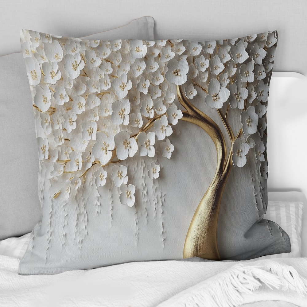 Designart "White Orchid Tree Garden Of Branches IV" Tree Floral Printed Throw Pillow
