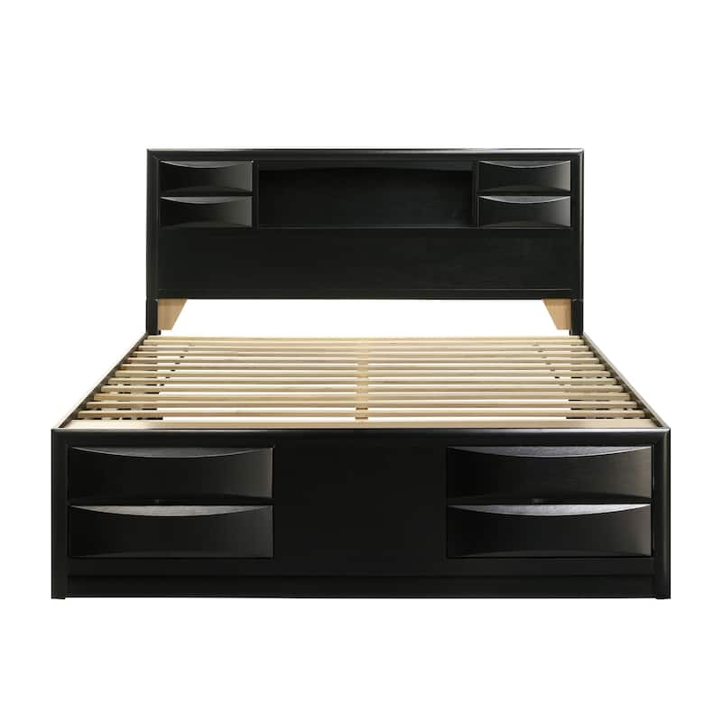 Wood Bed with Storage Drawers in Black