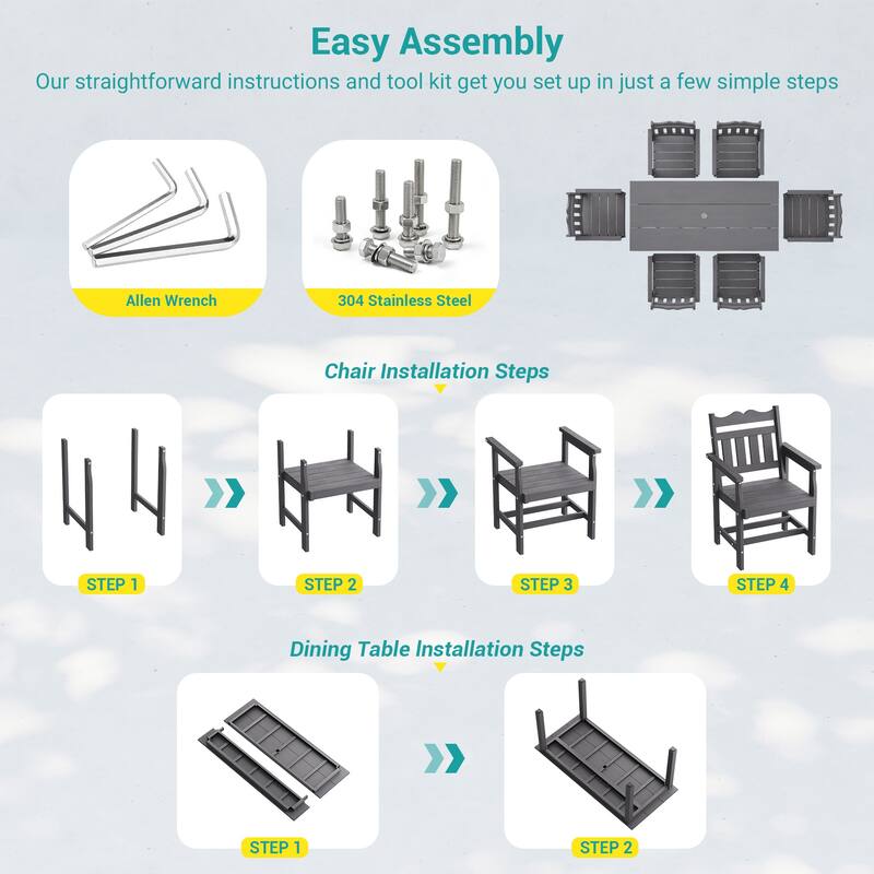 HIPS Outdoor Dining Set All-weather Patio Table and Chairs(Set of 7)
