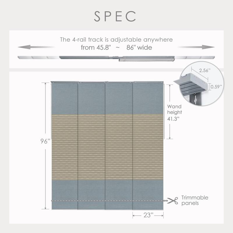 GoDear Design 99.99% Blackout & Sheer Natural Woven Adjustable Sliding Panel Track Blinds, Vertical Blinds, 45.8"- 86" W x 96" L