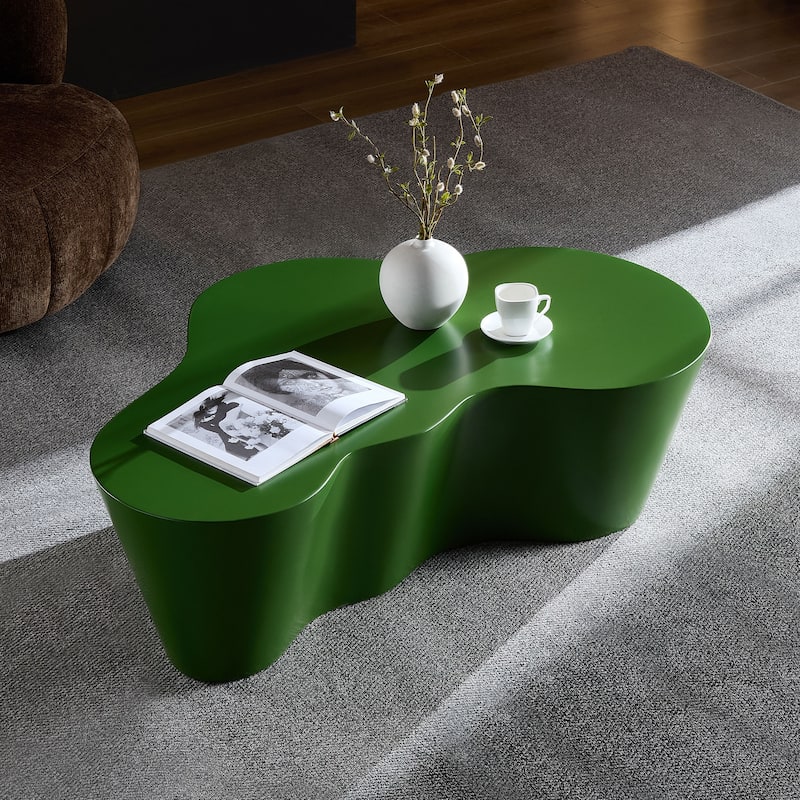 50" Unique Shape Sturdy Fiberglass Coffee Table, Tea Table for Living Room, No Need Assembly