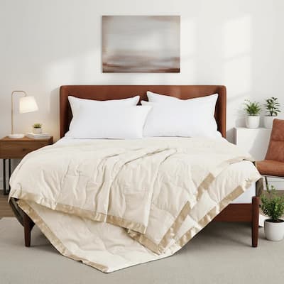 Ultra-Soft Cozy Down Feather Fiber Bed Blanket with Satin Trim