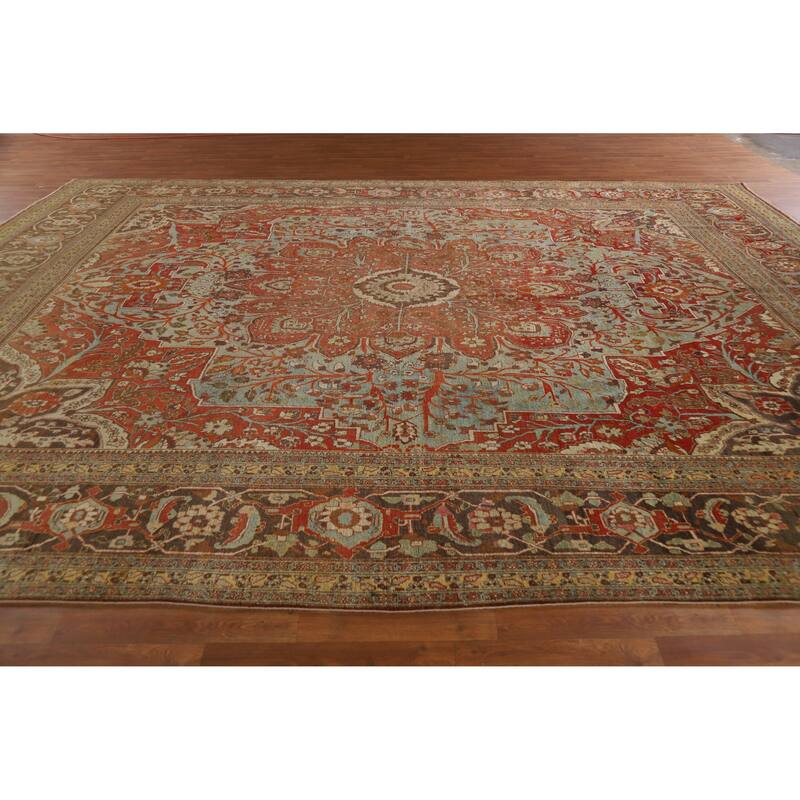 Hand Knotted Oriental 100% Wool Carpet Traditional Medallion Oranges & Rust Tabriz Area Rug - 14' 10'' X 11' 3''