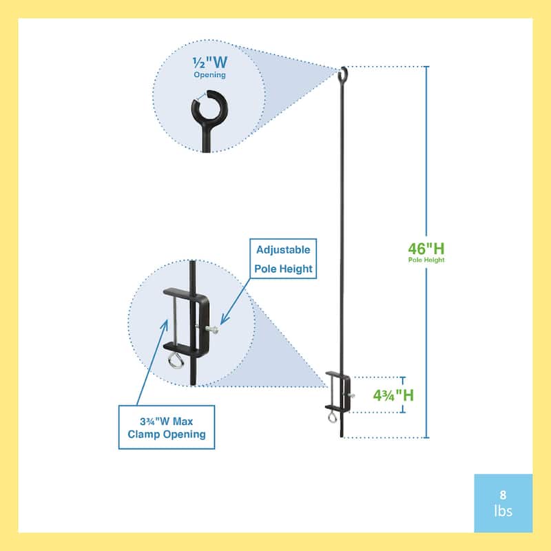 Achla Designs 46"H Black Powdercoated Wrought Iron Outdoor O-Hook Railing Poles for String Lights (Set of 2)