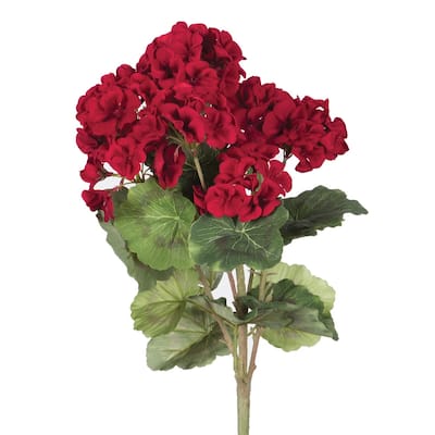 Vickerman 18" Artificial Red Geranium Bush, 4 Pack
