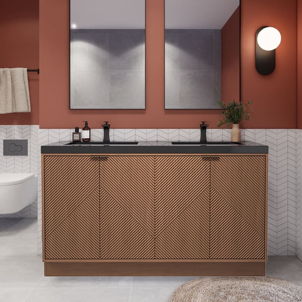 Milano 60" Freestanding Bathroom Vanity with Double Black Acrylic Sink