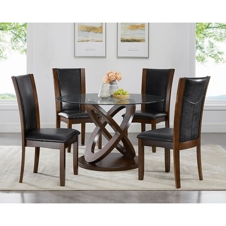 Cicicol 5 Piece Glass Top Dining Table With Chairs Espresso Overstock 14458173
