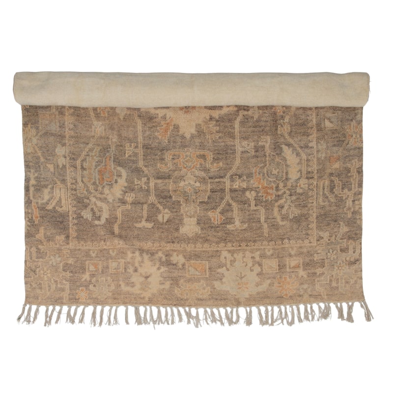 Cotton Chenille Distressed Print Rug with Fringe