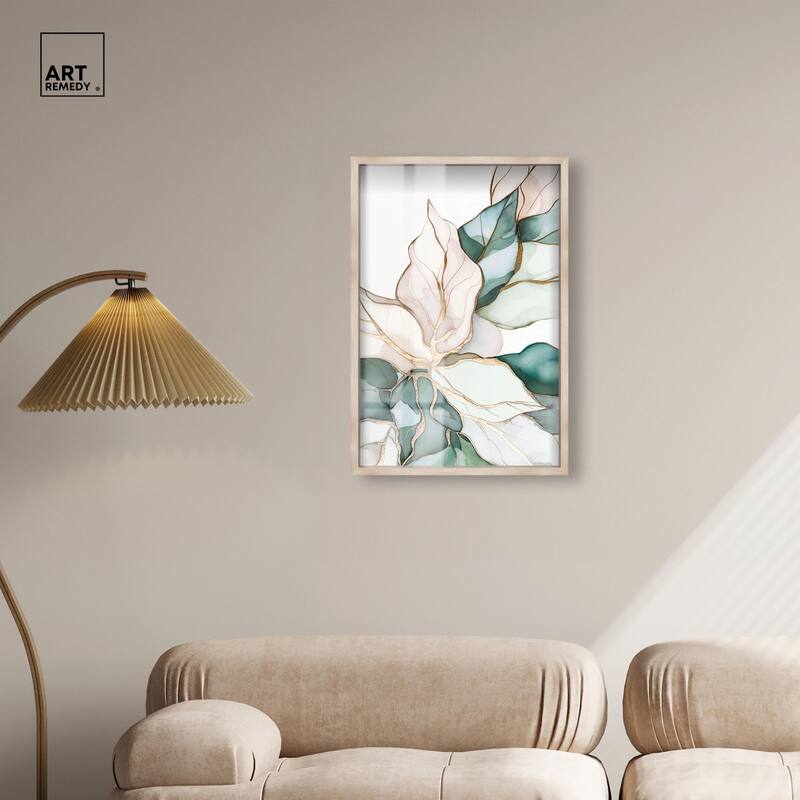 Pastel Leaves with Gold II Shadowbox by Art Remedy