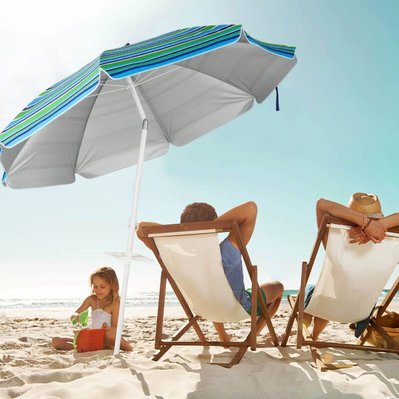 Costway 7.2 FT Portable Beach Umbrella Tilt Sand Anchor Cup Holder - 7.2' x 7.2'