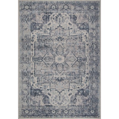 Blue Ivory Traditional Persian Area Rug Tapis Living Room