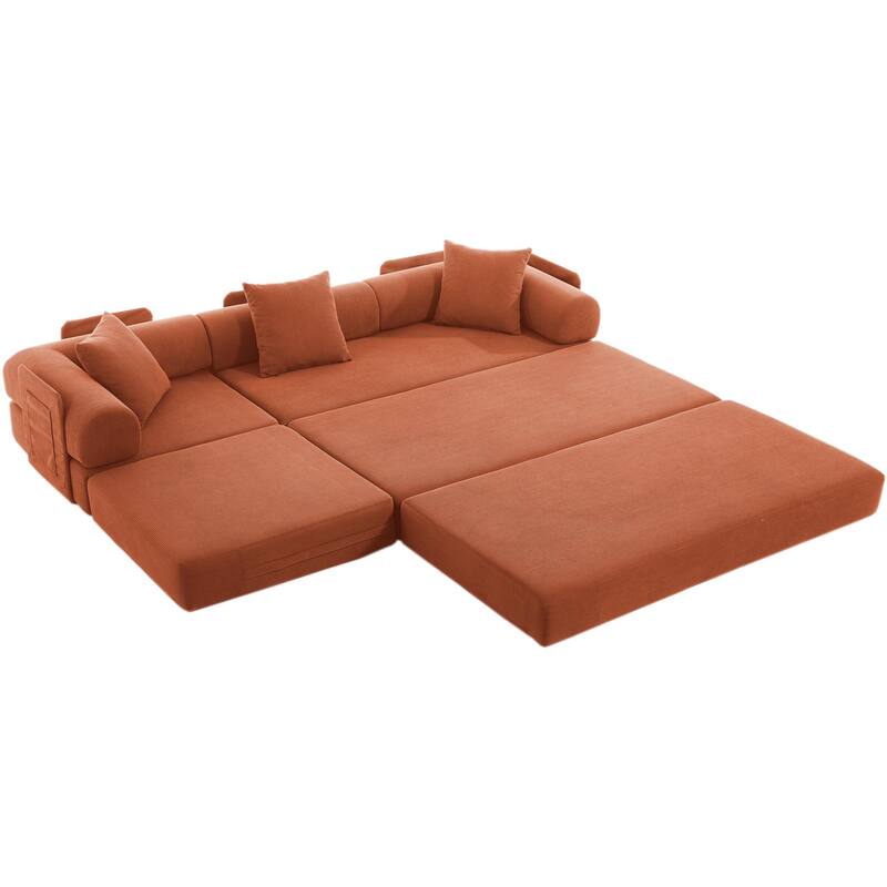 Versatile 7-in-1 Modular Folding Sectional Sofa with Chaise Convertible Corduroy Sleeper Sofa Bed with Removable Storage Bags