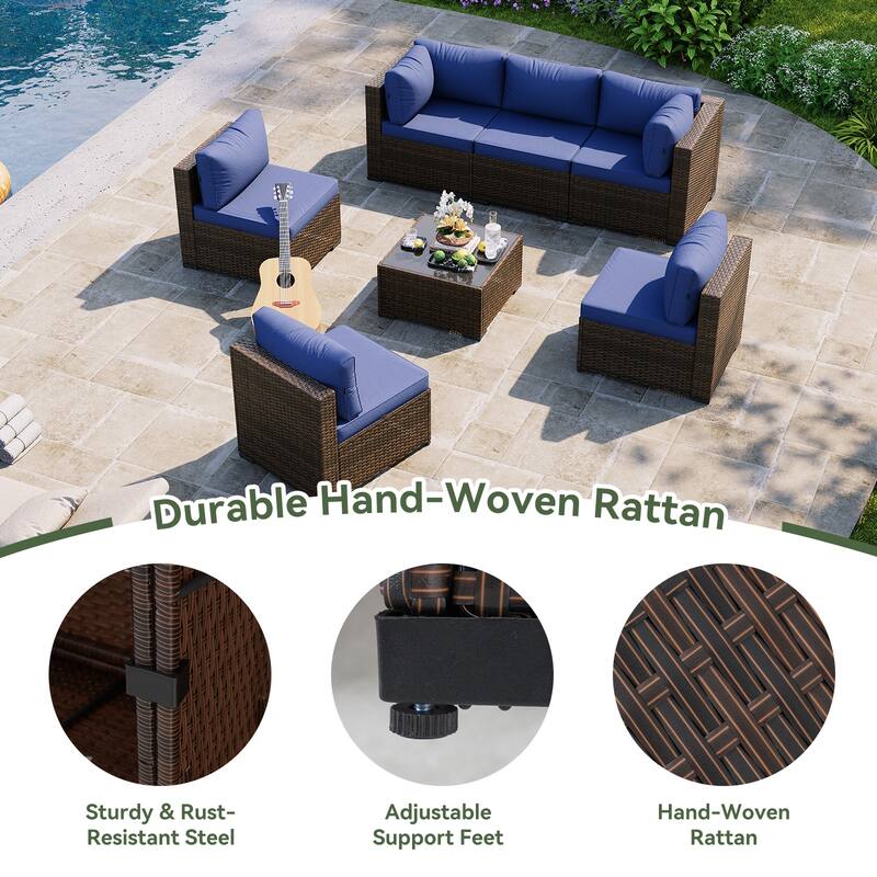 AOXUN Wicker Rattan Outdoor Sectional Sofa Set with Coffee Table