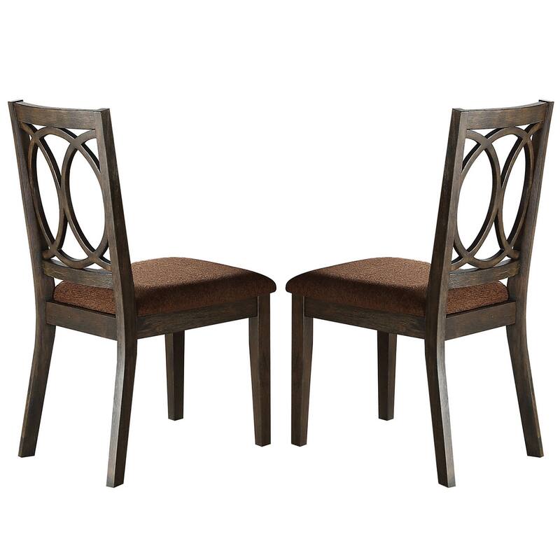 Set of 2 Upholstered Arm Chair in Brown and Espresso Finish - Side Chair