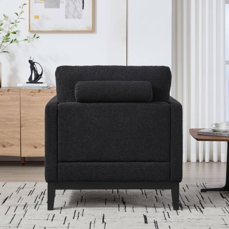 Boucle Armchair with Storage Ottoman - 300lb Capacity, Farmhouse Style