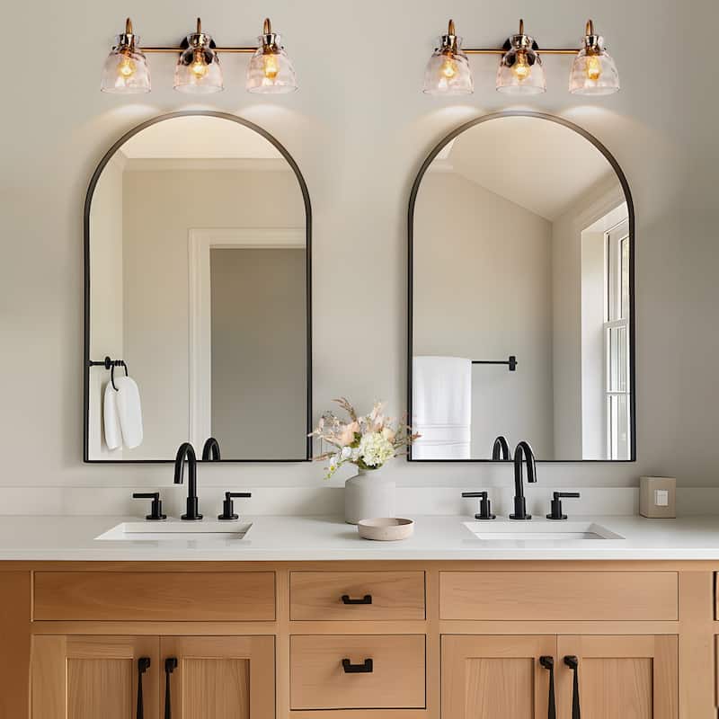 Elisie Modern Glam 3-light Bathroom Vanity Light Black Gold Sconce with Water Glass - L23" x W7.5" x H9"