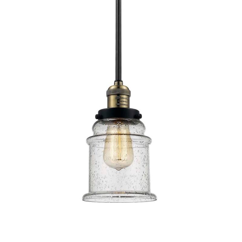 Innovations Lighting Canton 7" Wide Mini Pendant - Downrod Suspension - Black / Antique Brass / Seedy