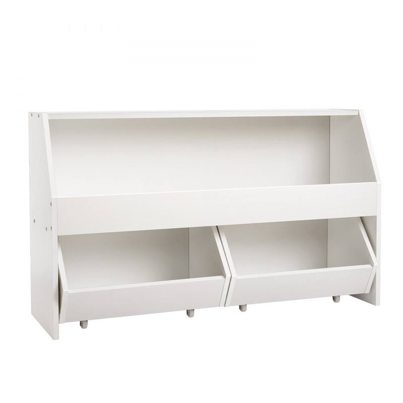 White Wooden Toy Storage Organizer with 3 Compartments and Top Shelf - 40.16 x 11.69 x 23.62 in/