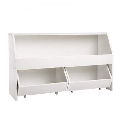 White Wooden Toy Storage Organizer with 3 Compartments and Top Shelf - 40.16 x 11.69 x 23.62 in/