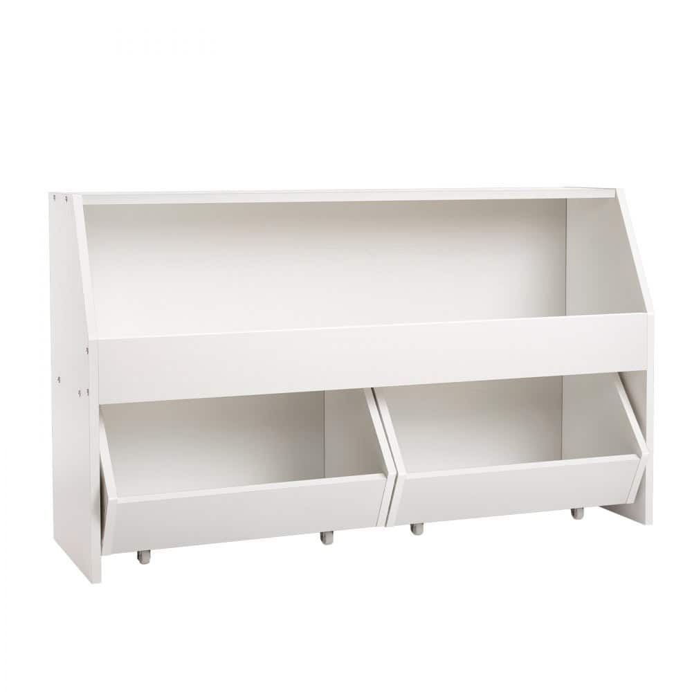 White Wooden Toy Storage Organizer with 3 Compartments and Top Shelf - 40.16 x 11.69 x 23.62 in/