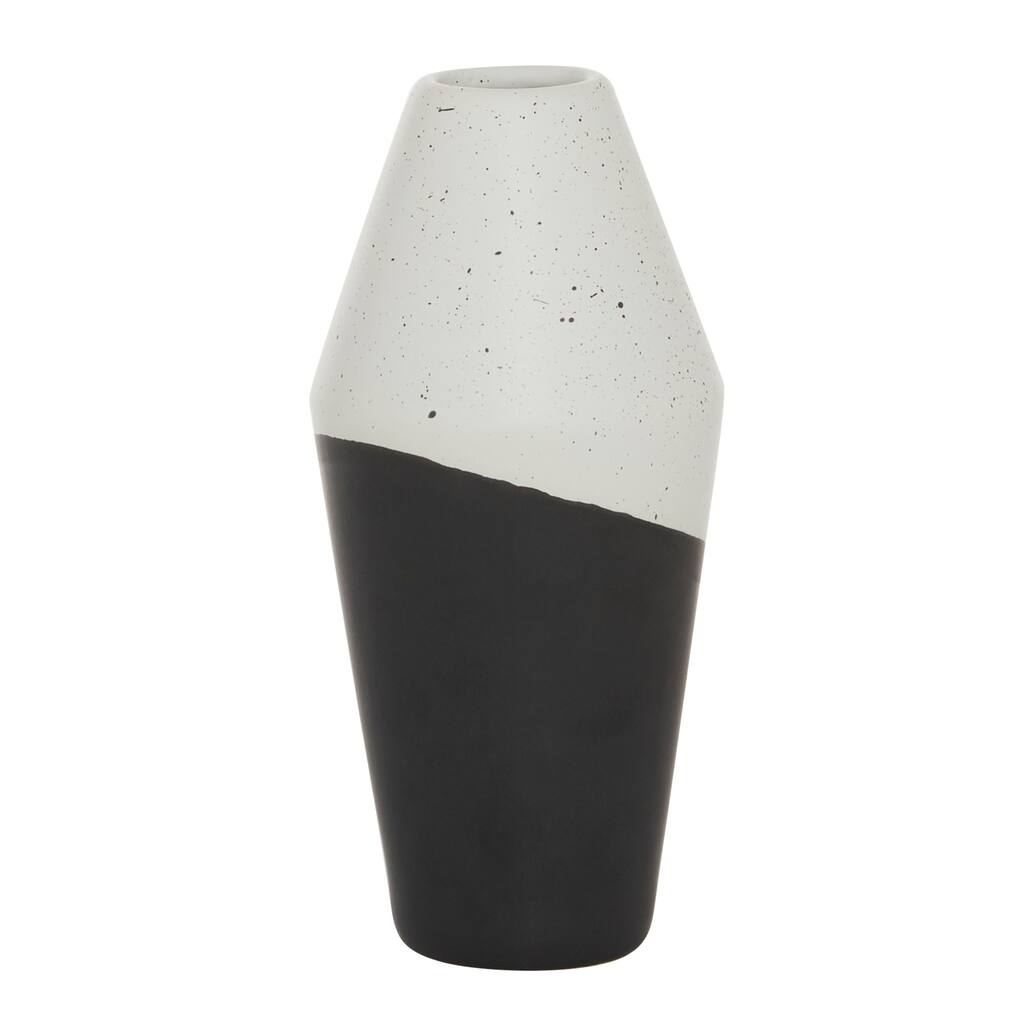 Ceramic Handmade Color Block Speckled Vase - Black - Roche River Decor - 6"W x 6"L x 12"H