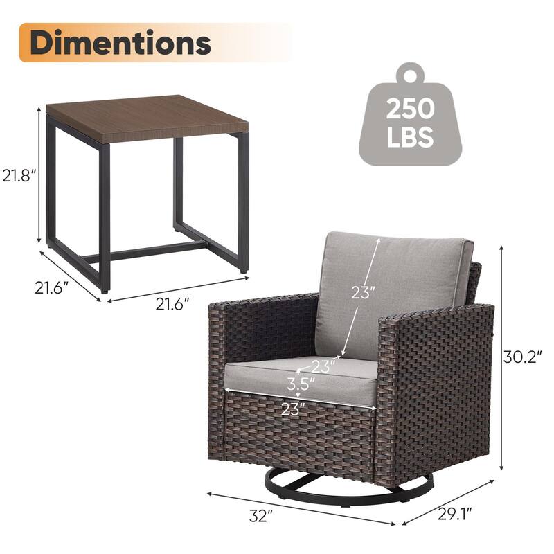 Gymojoy 3 Pieces Outdoor Wicker Swivel Rocker Patio Set