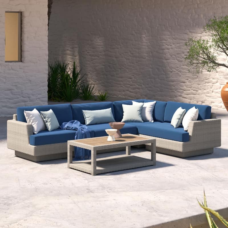 Portofino Comfort 5 Piece Sunbrella Outdoor Patio Sectional Seating Set