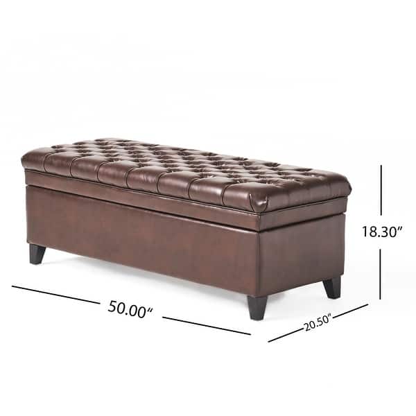 dimension image slide 1 of 3, Hastings Tufted Faux Leather Storage Ottoman by Christopher Knight Home