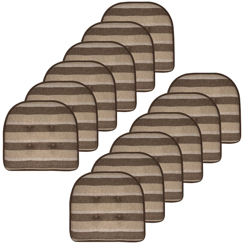 Sweet Home Collection Bradford Striped U Shaped Memory Foam Chair Cushion 17" x 16" - Set of 12 - Chocolate/Beige Striped