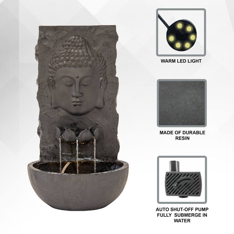XBrand 30 in H Fiber Resin Wall Buddha Zen Outdoor Garden Water Fountain w/ warm LED Light