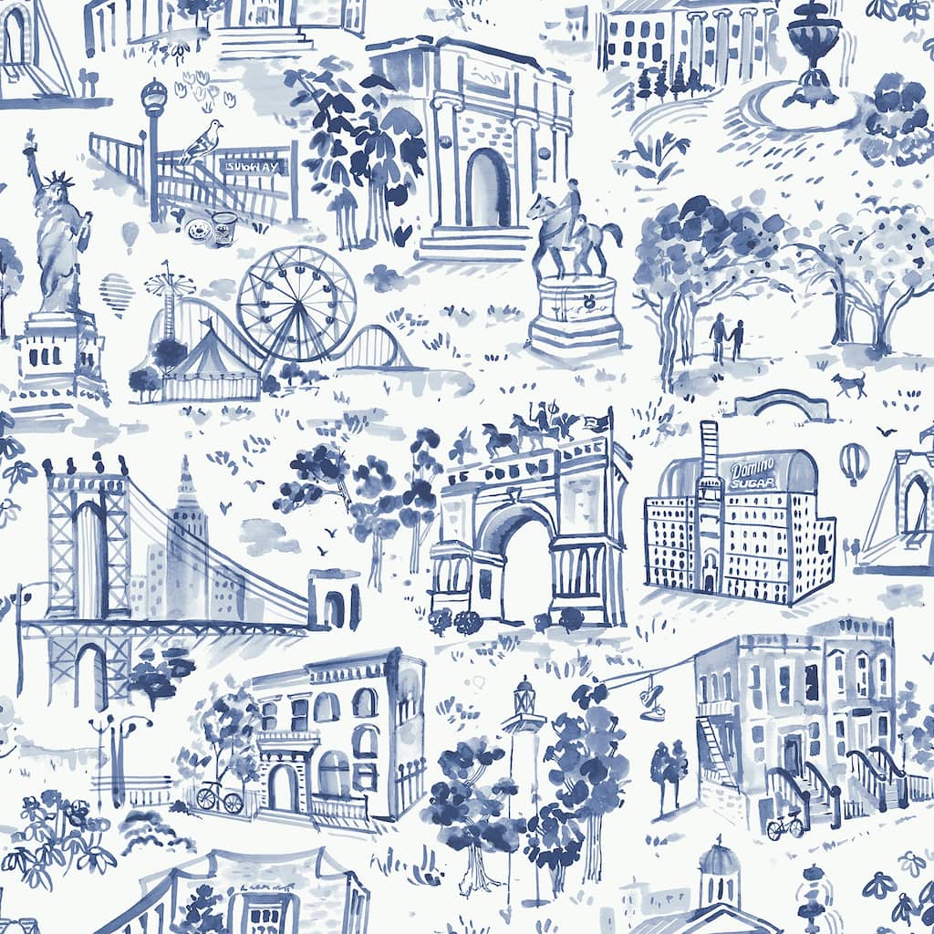 NuWallpaper Brownstone Boys Toile de New York Navy Peel and Stick Wallpaper - N/A