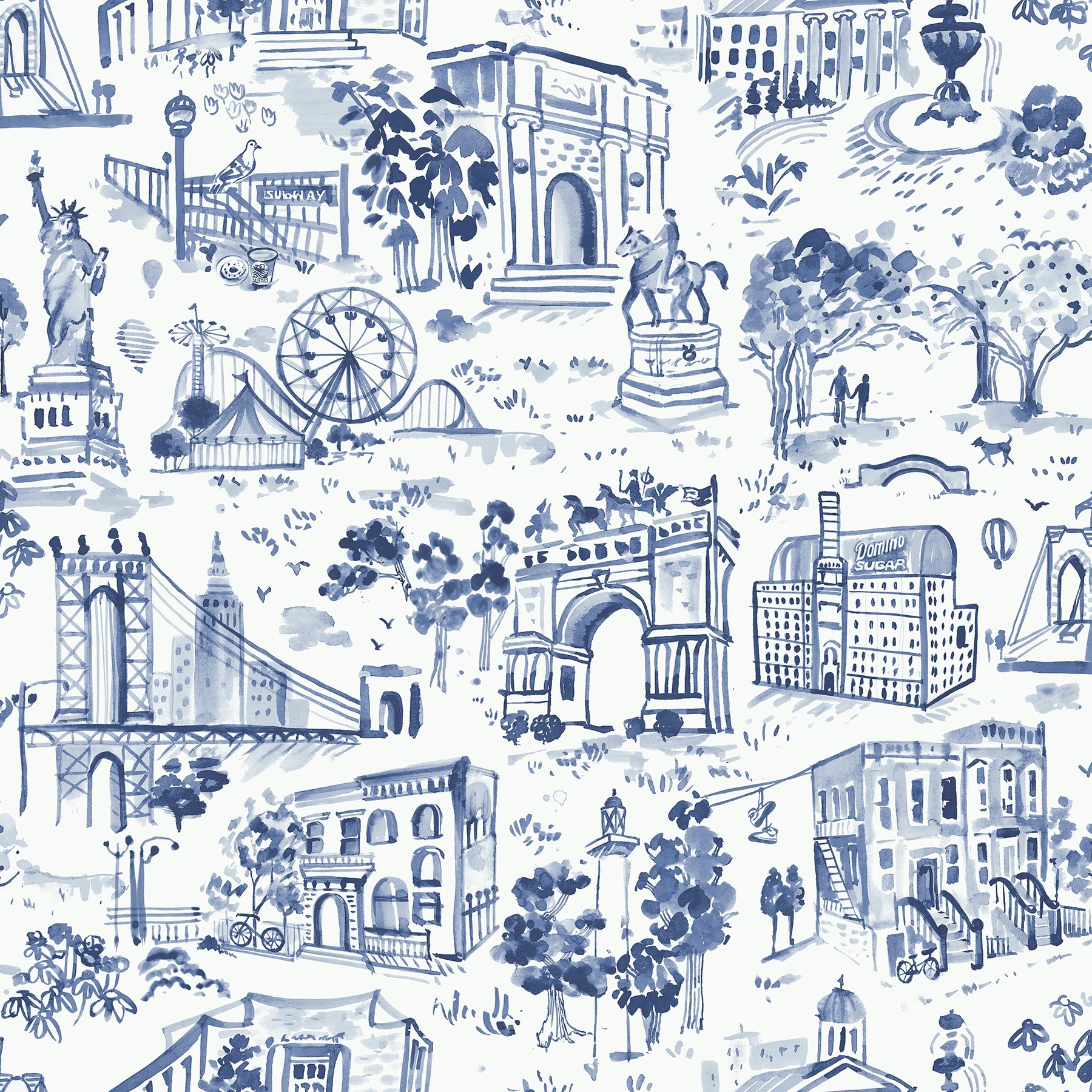 NuWallpaper Brownstone Boys Toile de New York Navy Peel and Stick Wallpaper - N/A