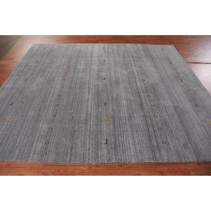 Hand Knotted Oriental 100% Wool Carpet Tribal Animal Pictorial Greys & Charcoal Gabbeh Area Rug - 9' 6'' X 7' 10''