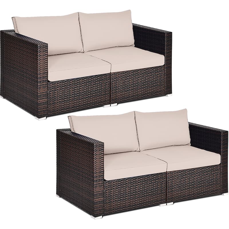 Costway 4PCS Patio Rattan Corner Sofa Sectional Furniture Set - See Details - Beige