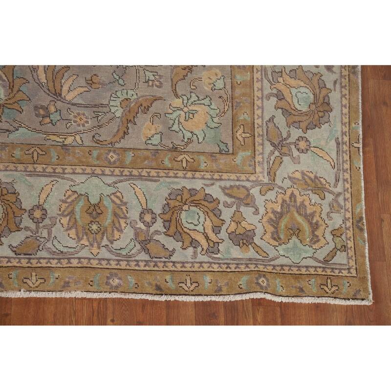 Distressed Tabriz Antique Persian Rug Hand-Knotted Wool Carpet - 9'6" x 13'2"