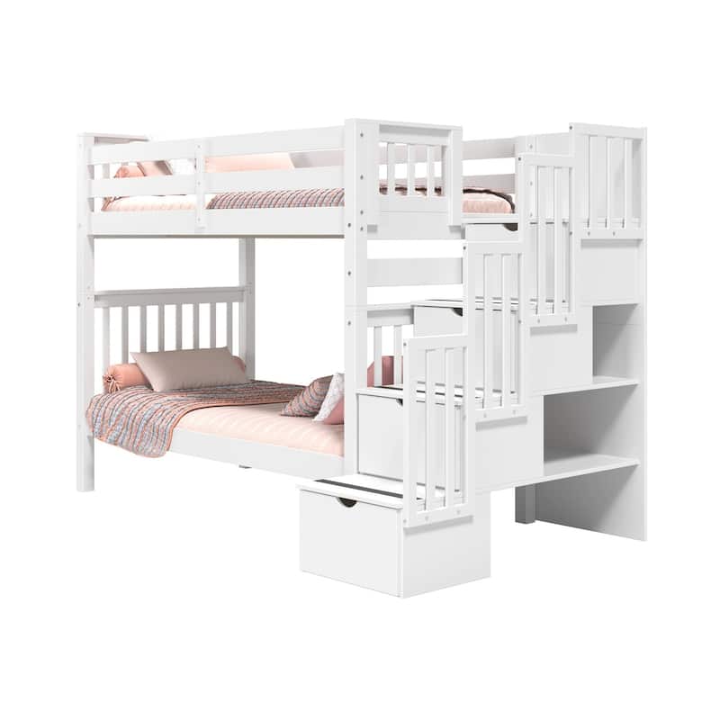Taylor & Olive Trillium Tall Twin over Twin Stairway Bunk Bed, 4 Steps