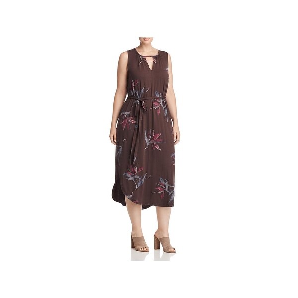 Lucky Brand Womens Plus Midi Dress Floral Print Keyhole