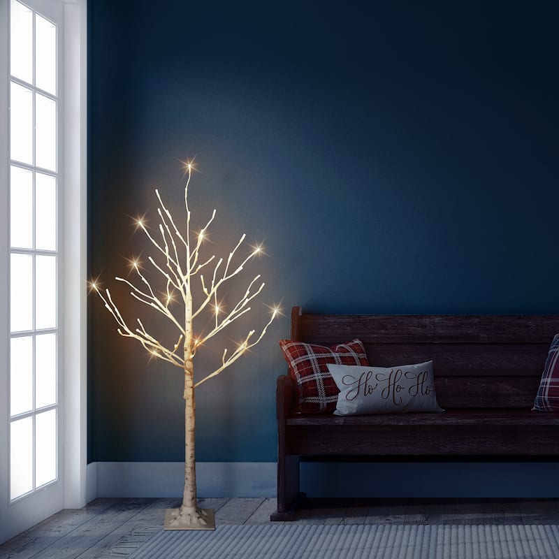 Puleo International 4 ft. Pre-Lit White Artificial Twig Tree