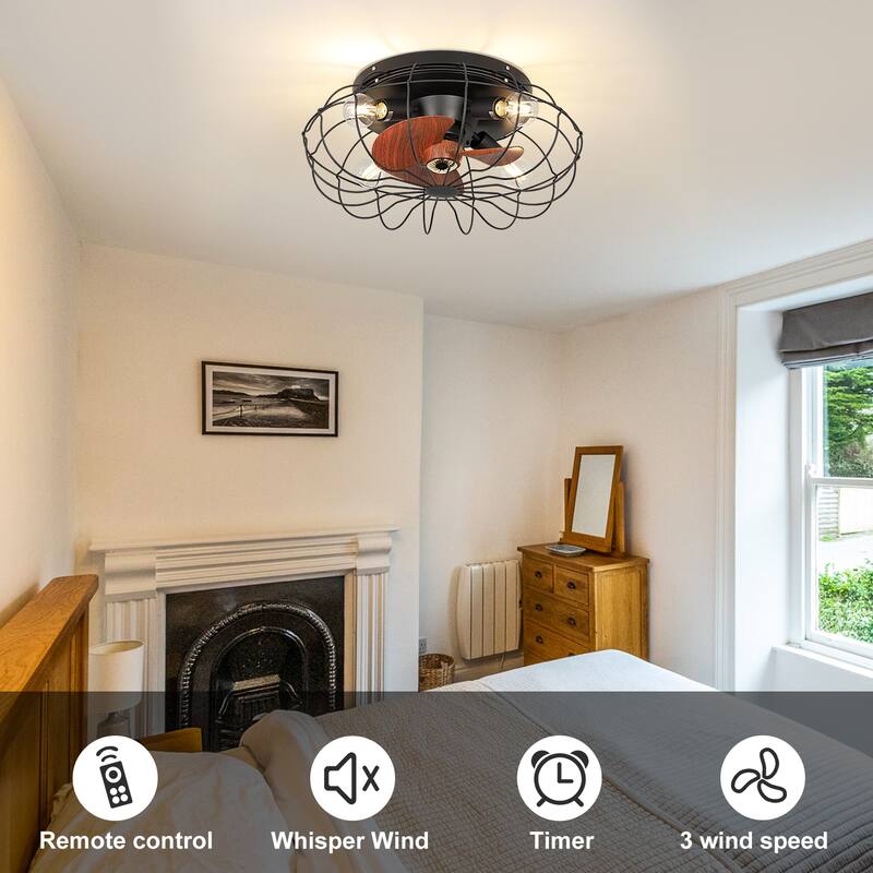 Depuley 20" Caged Ceiling Fan with Lights Remote Control Farmhouse Timer 3-Speed Flush Mount Ceiling Fan for Living Room