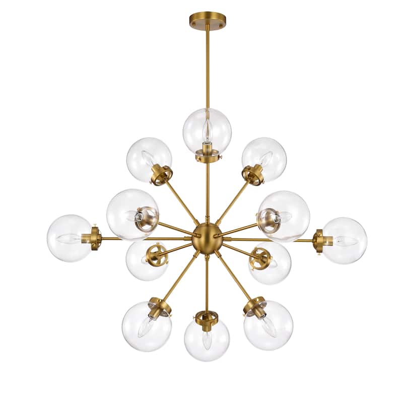 Masakee 12-light Sputnik Metal Chandelier with Clear Glass Globe Shades - Warm Brass