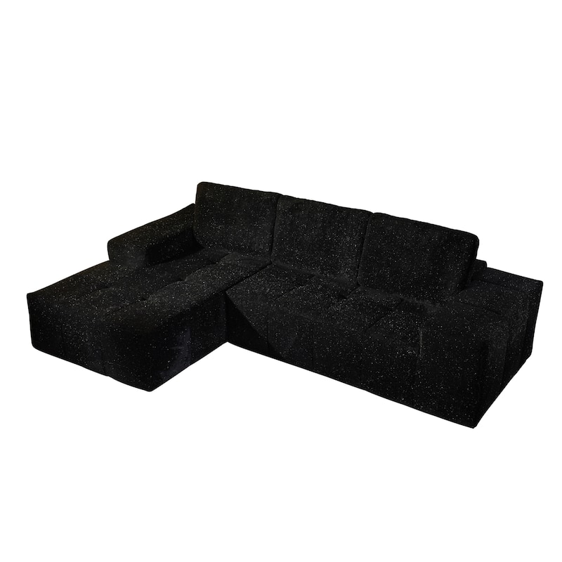 HOOOWOOO Modern Sparkly Velvet Fabric Chaise Sofa Couch