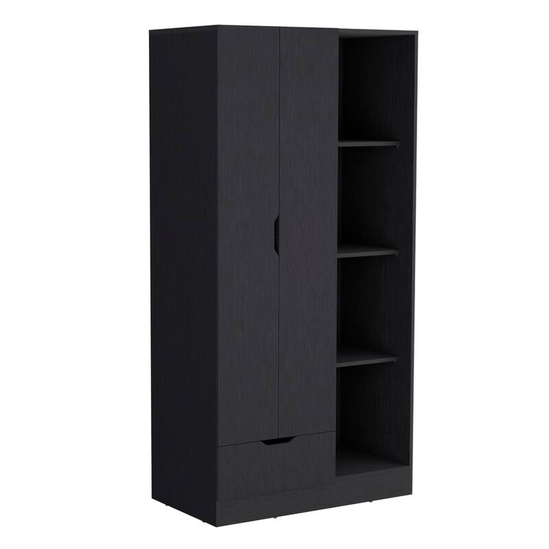 35.4" Modern Double-door Armoire with 4-Tier Storage Shelves and 1 Drawer
