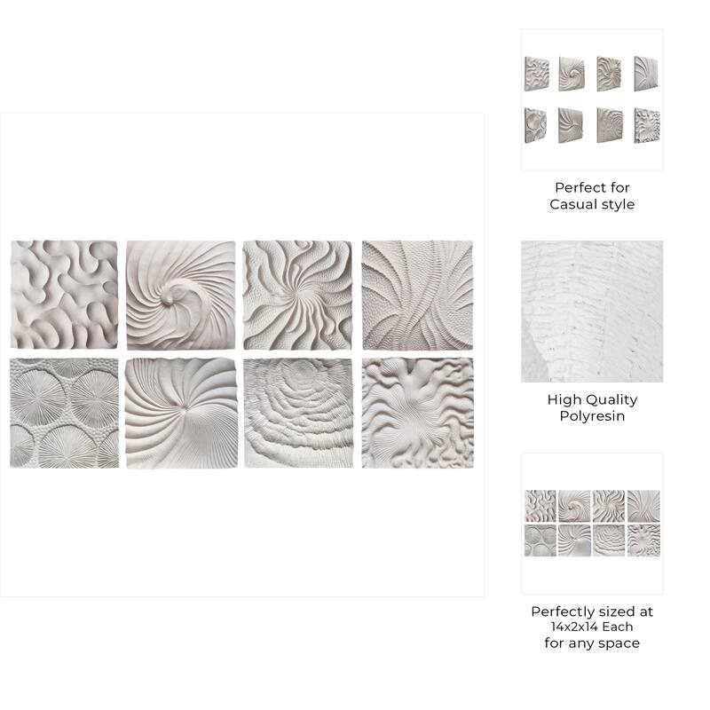 Resin Wall Art Sculptural Texture Panel (Set of 8) - 14" White