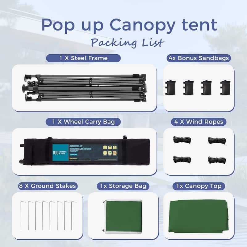 10' x 10' Pop Up Outdoor Canopy Tent Commercial Instant Reinforce Canopies with Wheel Carry Bag & Storage Pocket